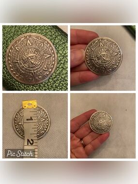 Vintage 925 Mexico Silver Aztec Calendar Stamped Round Pendant